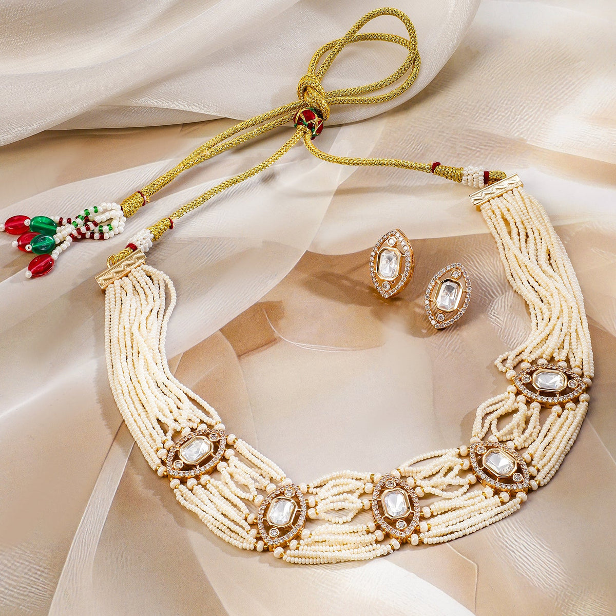 Poem in Pearl Kundan Necklace Set フリーサイズ