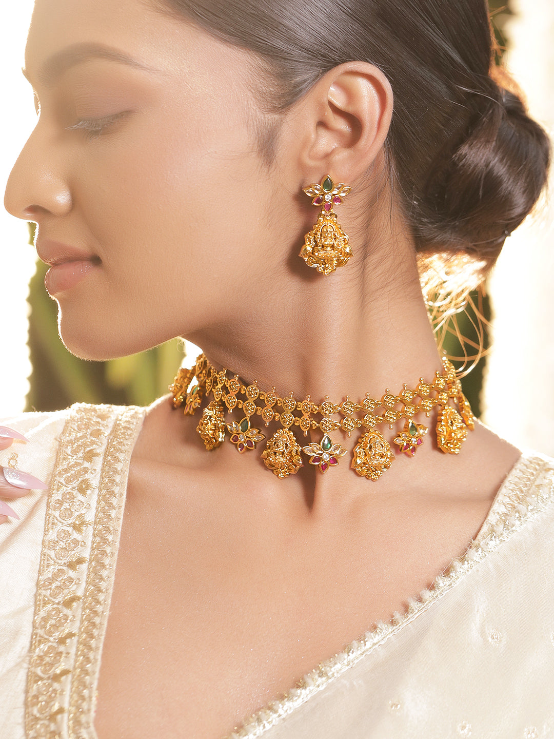 【Rubans】 Golden Studded Floral Temple Necklace Set｜ゴールデン フローラル テンプル チョーカー ネックレスセット