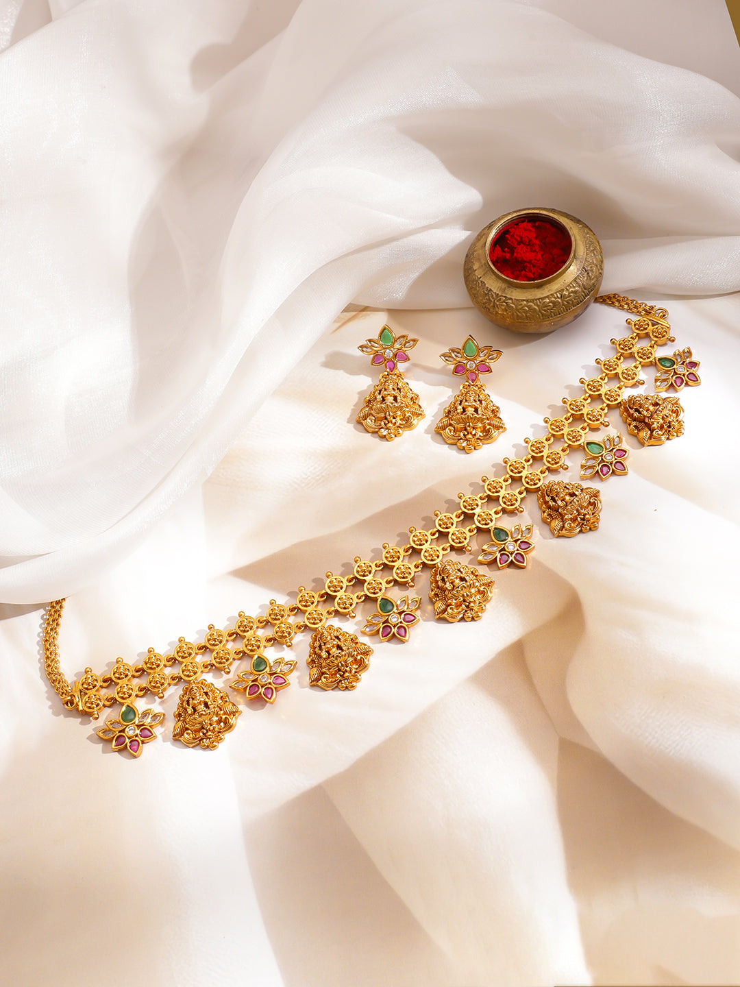 【Rubans】 Golden Studded Floral Temple Necklace Set｜ゴールデン フローラル テンプル チョーカー ネックレスセット