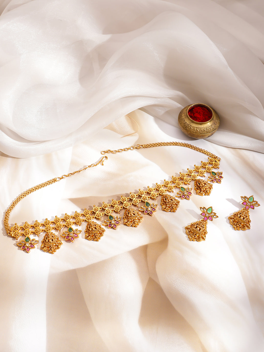 【Rubans】 Golden Studded Floral Temple Necklace Set｜ゴールデン フローラル テンプル チョーカー ネックレスセット