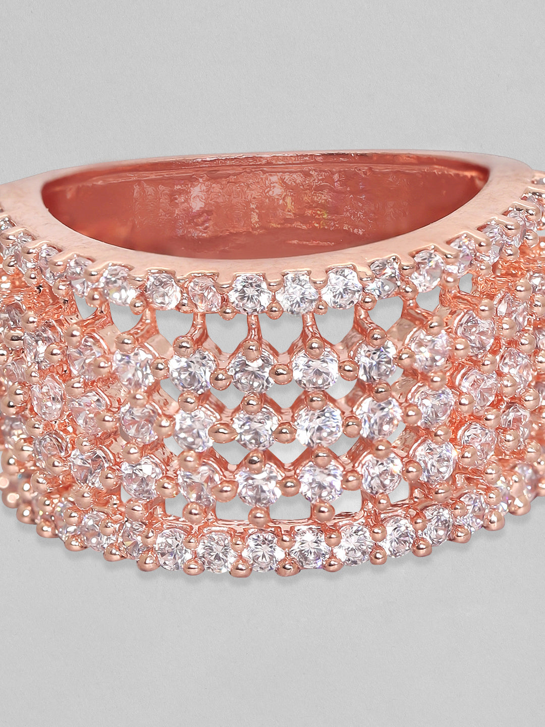 Rubans 18k Rose Gold-Plated  CZ-Studded Finger Ring Rose Gold