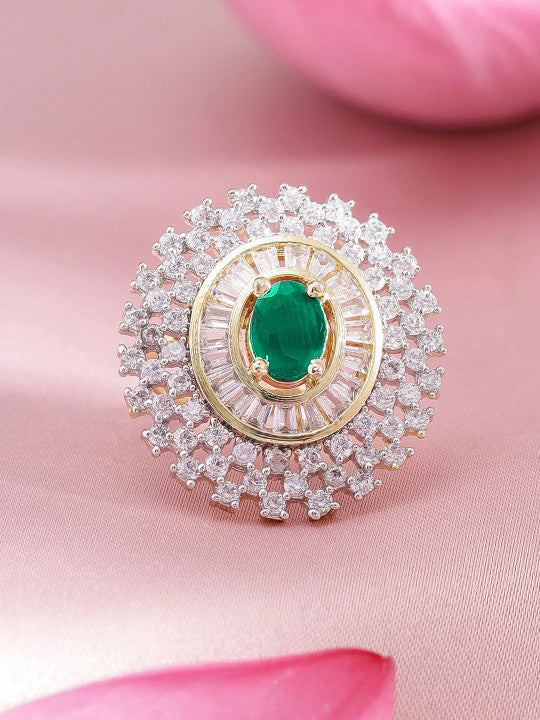 Ruby Studded American Diamond Zirconia Ring Gold