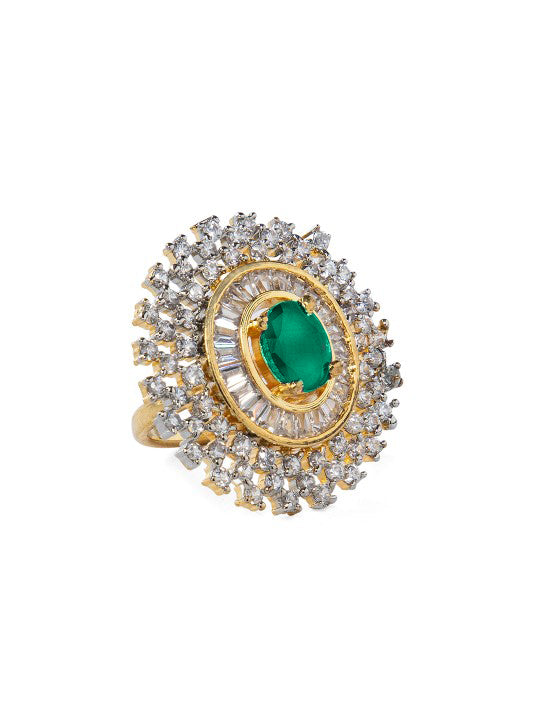 Ruby Studded American Diamond Zirconia Ring Gold