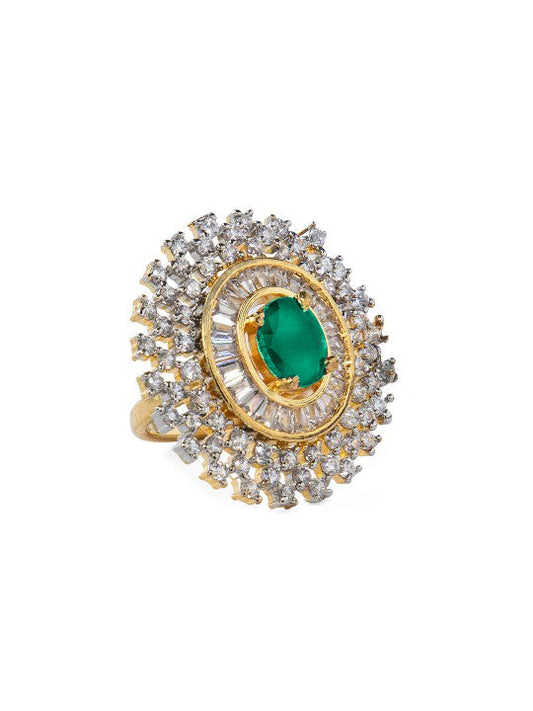 Ruby Studded American Diamond Zirconia Ring Gold