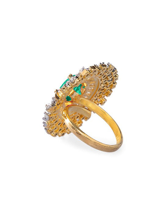 Ruby Studded American Diamond Zirconia Ring Gold