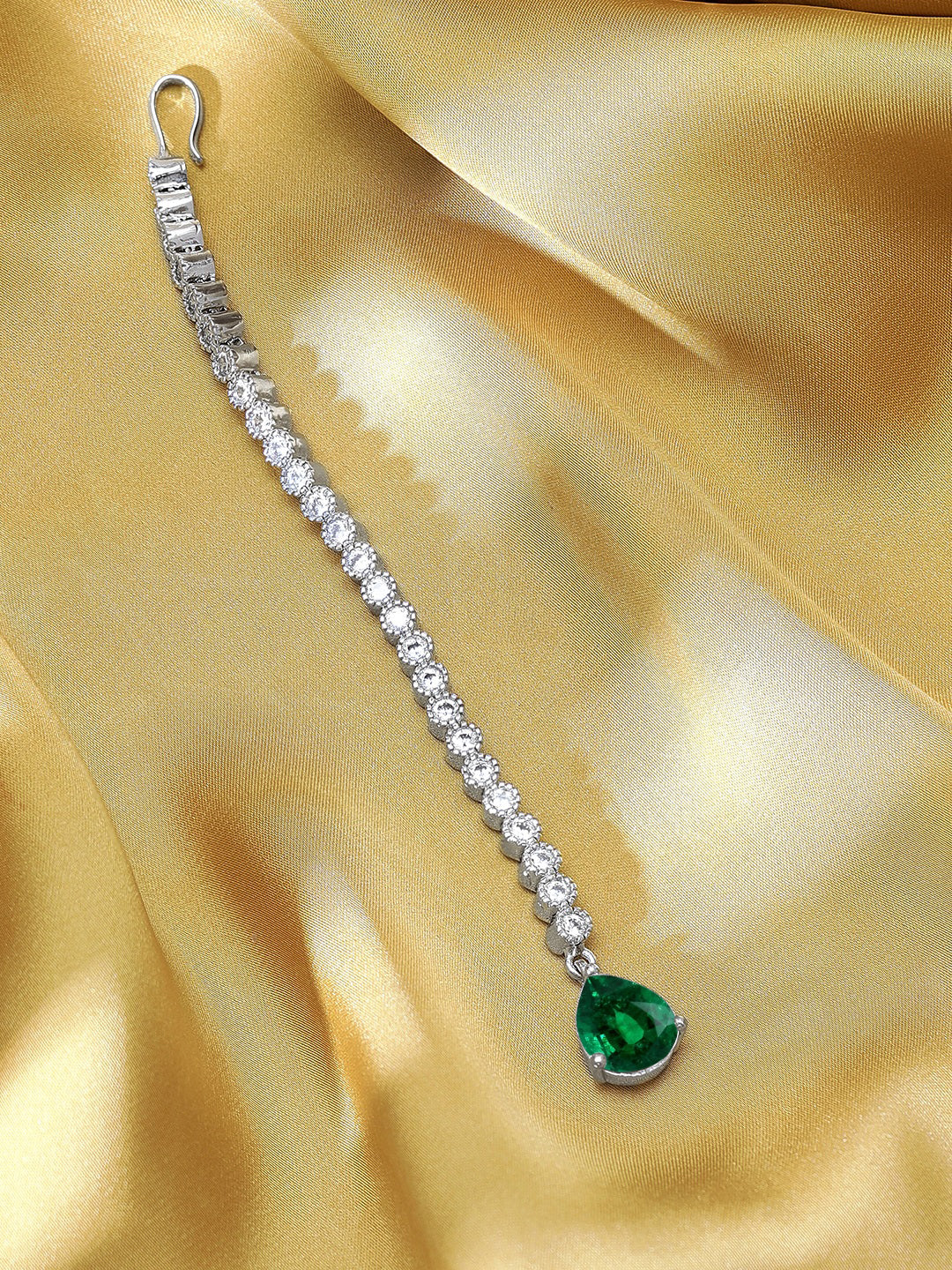 Rubans Gold-Plated American Diamond Studded Maang Tikka Head Jewellery Gold