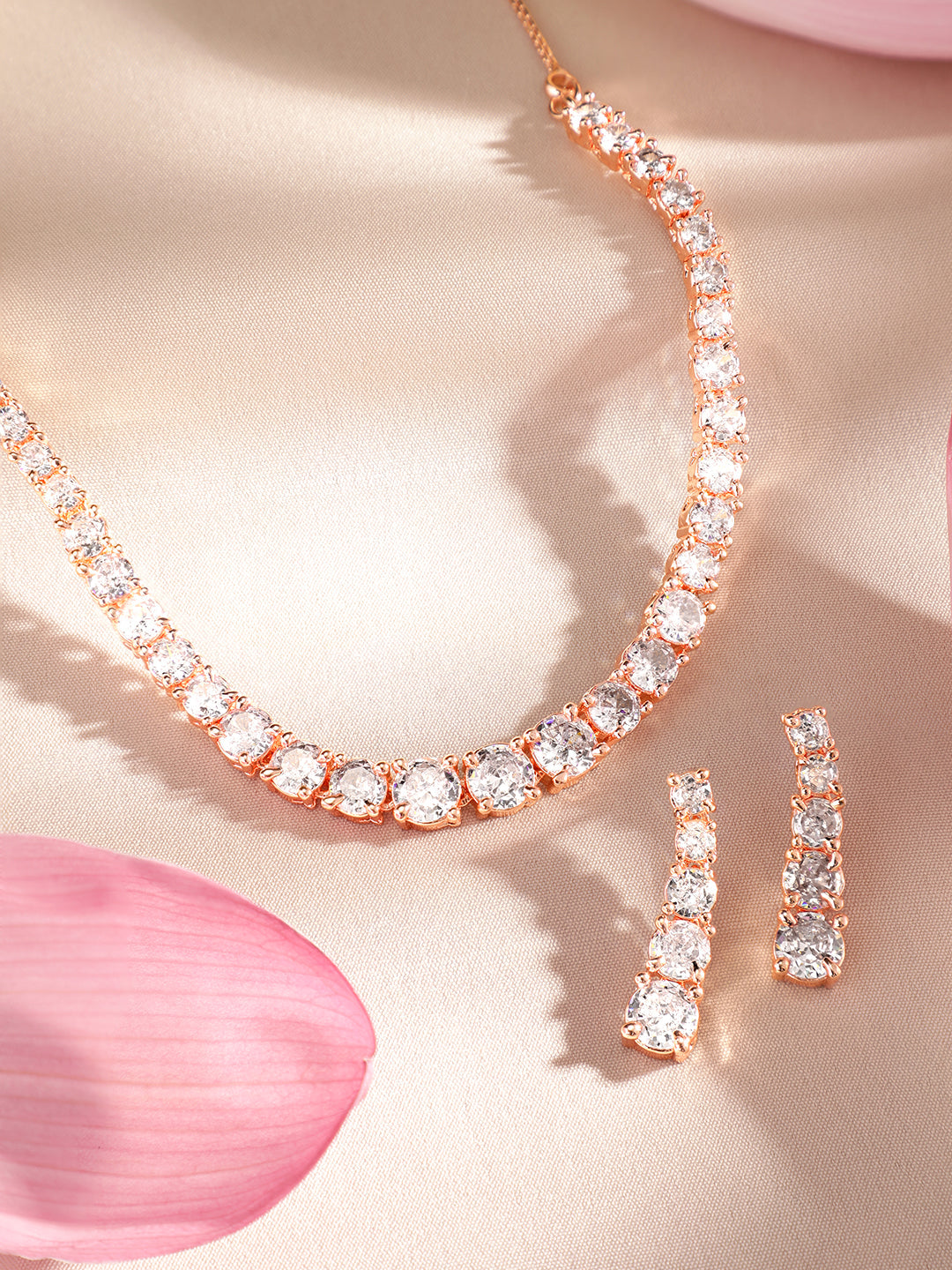 Rubans Rose Gold  Plated Handcrafted Zircon Stone Necklace Set Rose gold