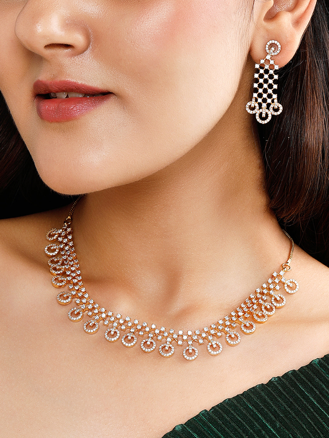 【Rubans】 Gold Plated Handcrafted Studded Necklace Set｜ゴールドメッキ ハンドクラフト ストーンスタッデッド ネックレスセット