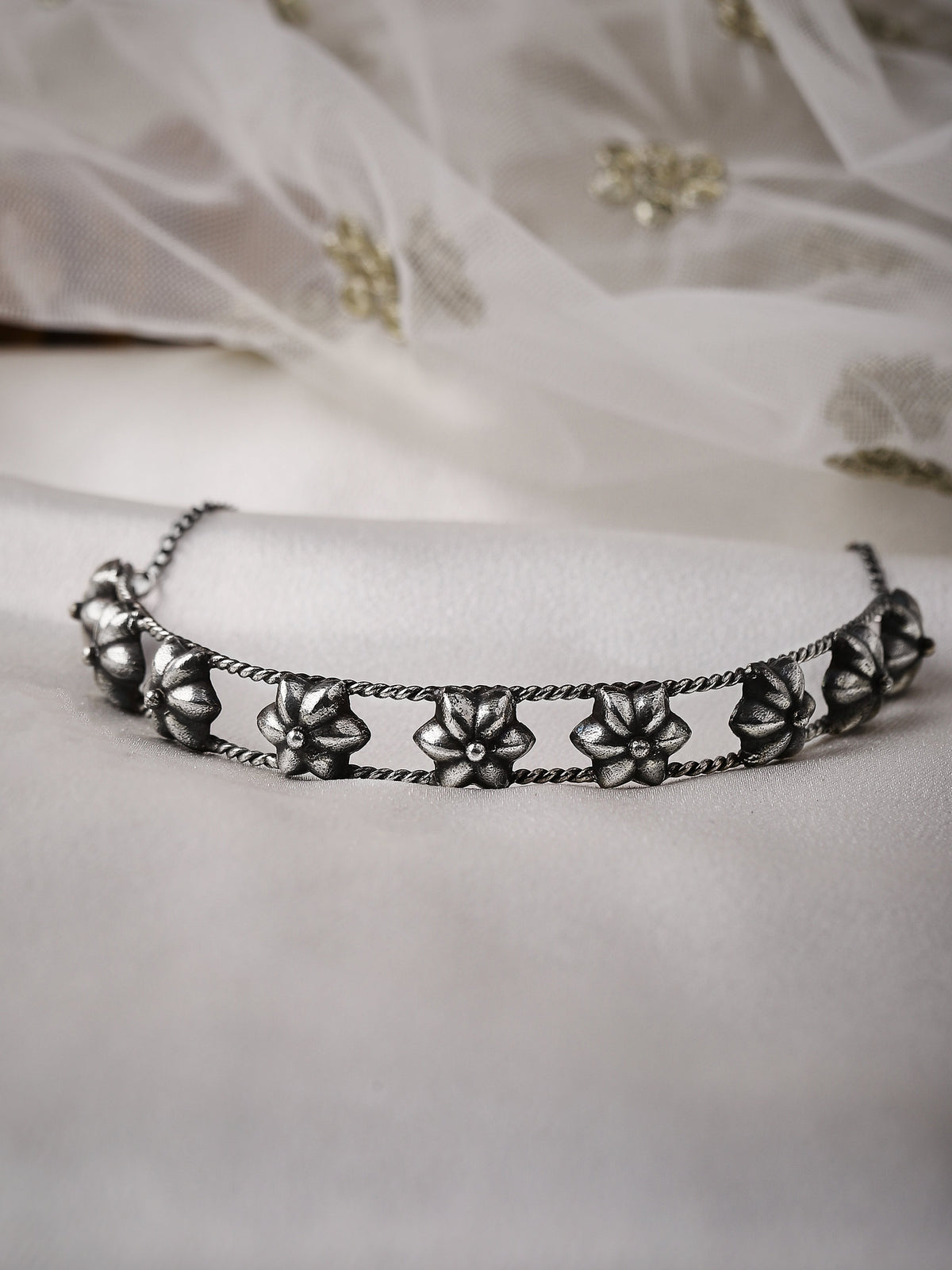 Rubans Floral Oxidised Handcrafted Silver Plated Choker Silver