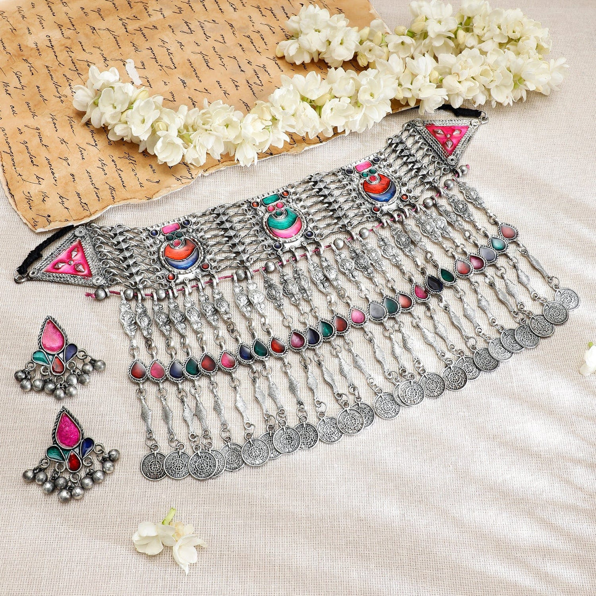 Multicolor Oxidised Afghani Necklace Set フリーサイズ