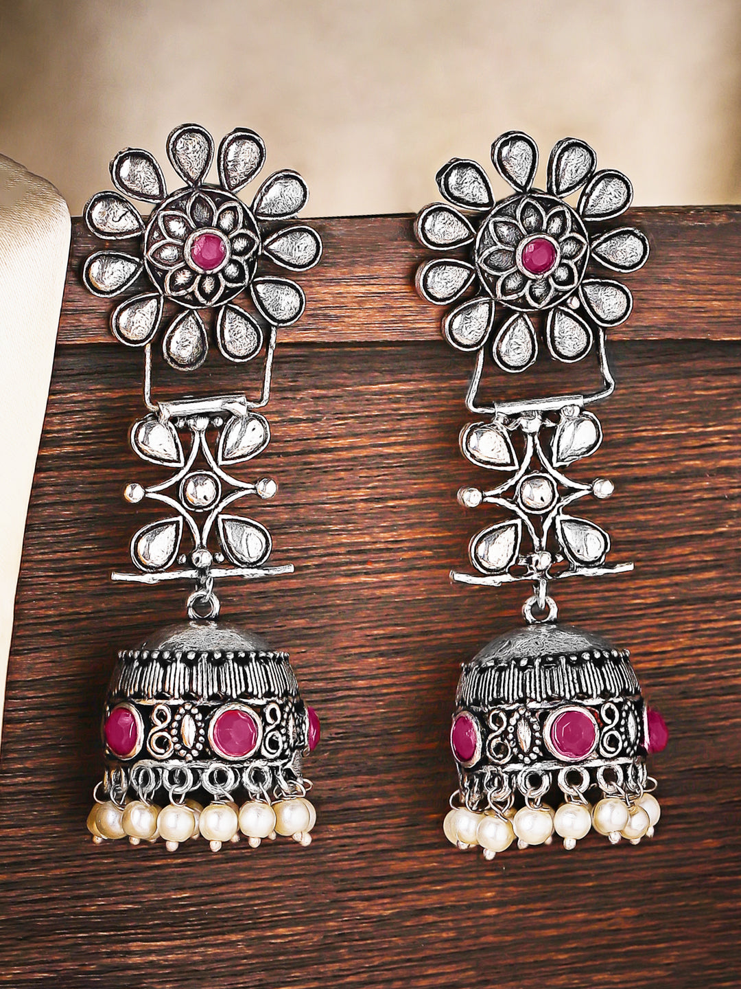 Rubans Oxidized Silver Plated Handcrafted Jhumka Earrings Silver