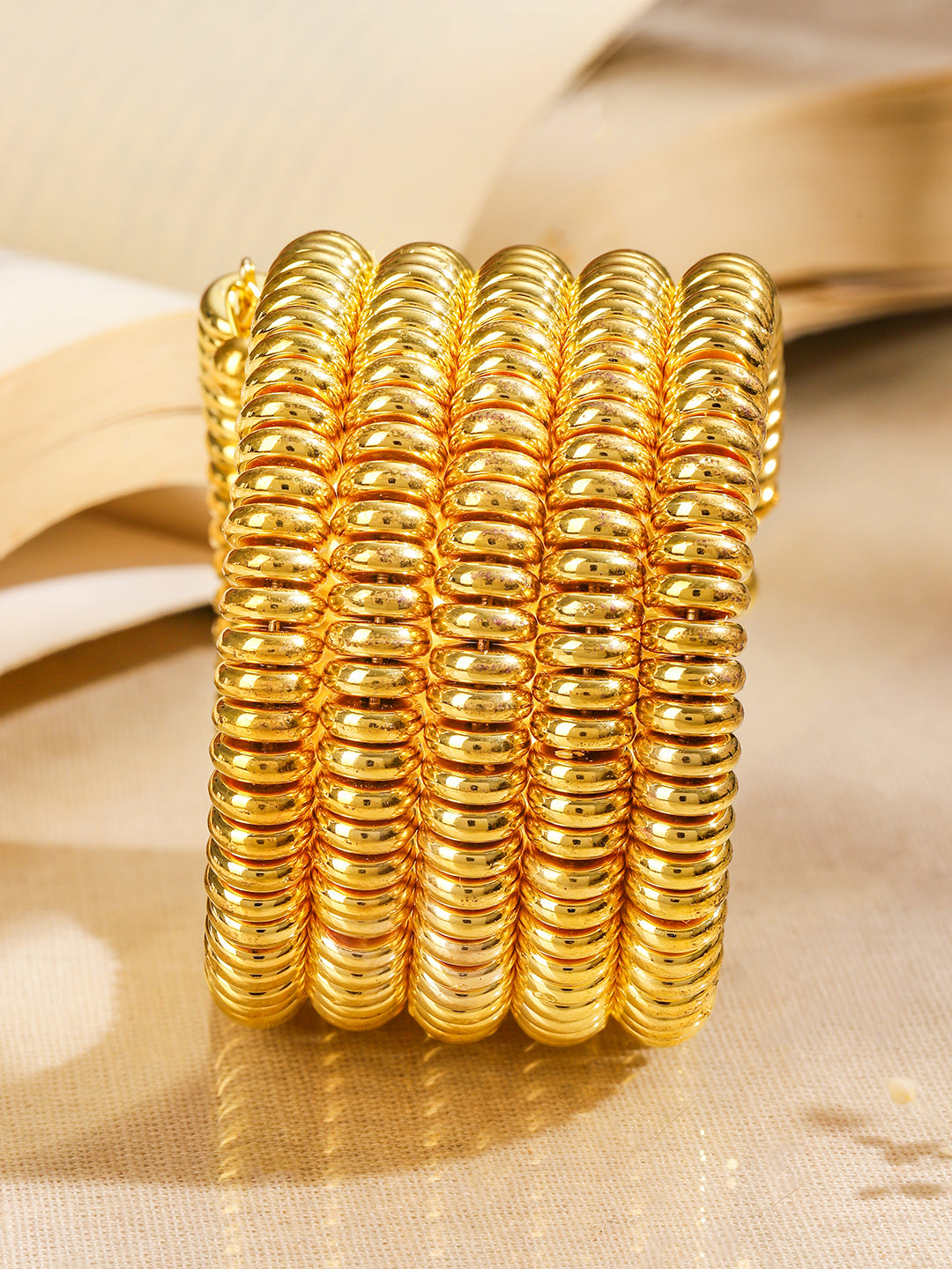 Glossy Golden Beaded Coiled Bracelet Gold 1