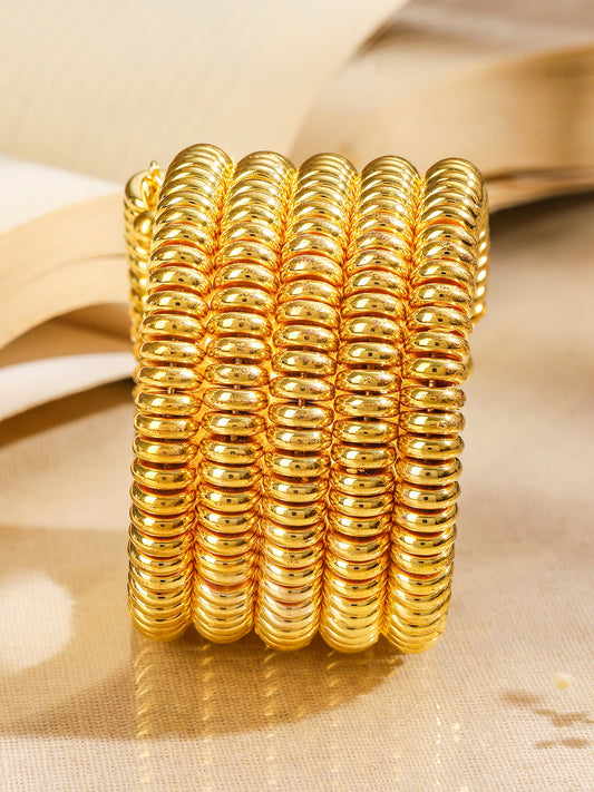 Glossy Golden Beaded Coiled Bracelet Gold 1