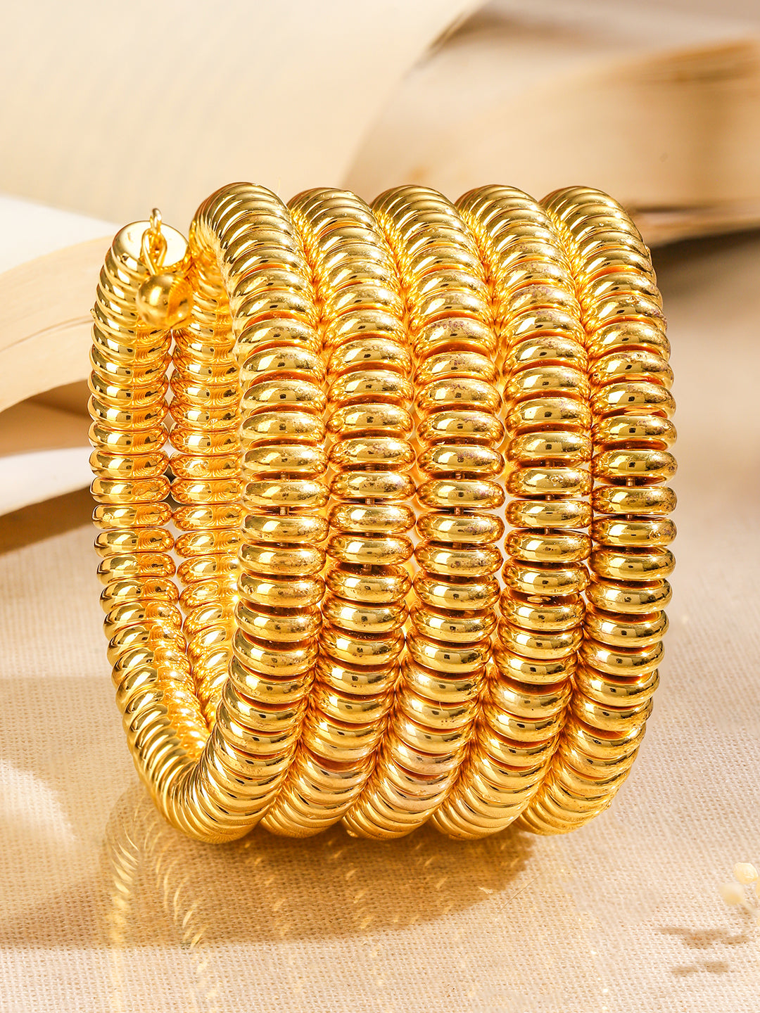 Glossy Golden Beaded Coiled Bracelet Gold 1