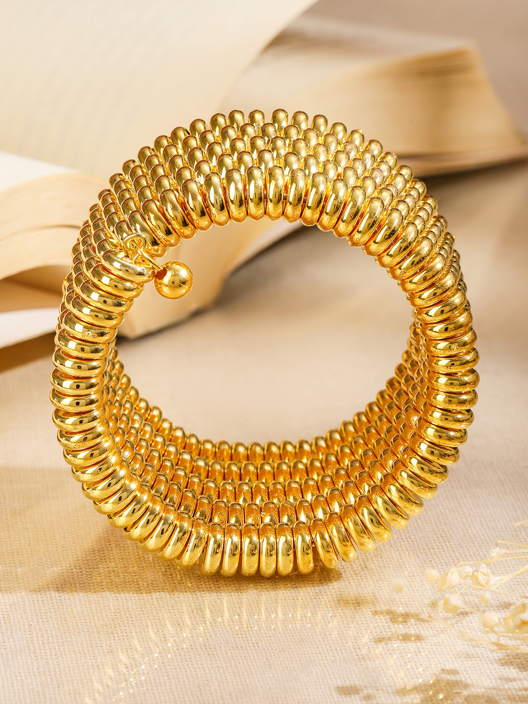 Glossy Golden Beaded Coiled Bracelet Gold 1