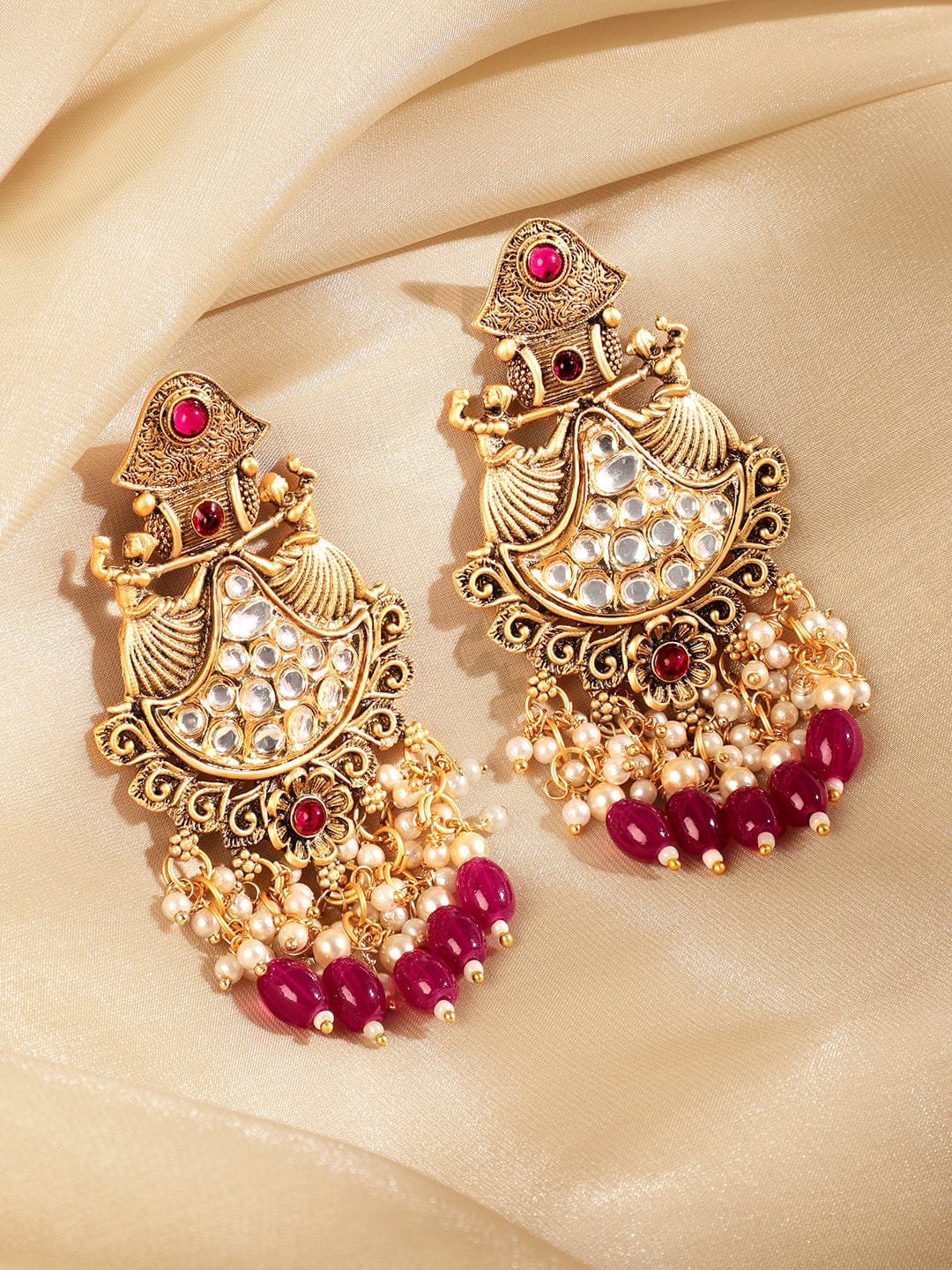 Red Aura Chandbali Earrings Red
