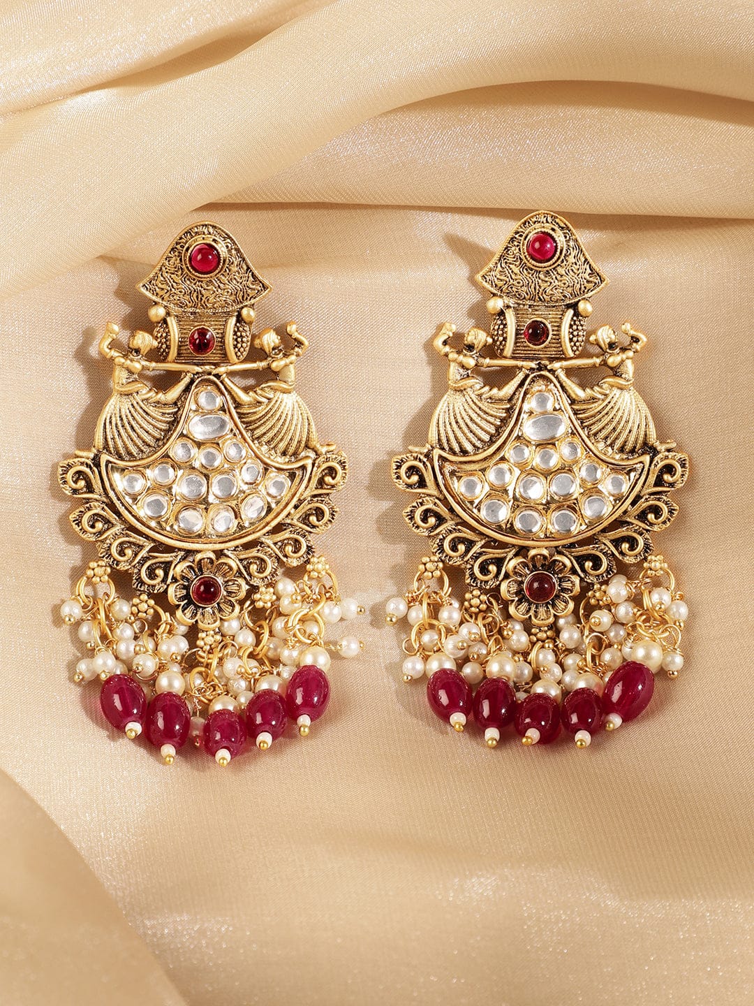 Red Aura Chandbali Earrings Red