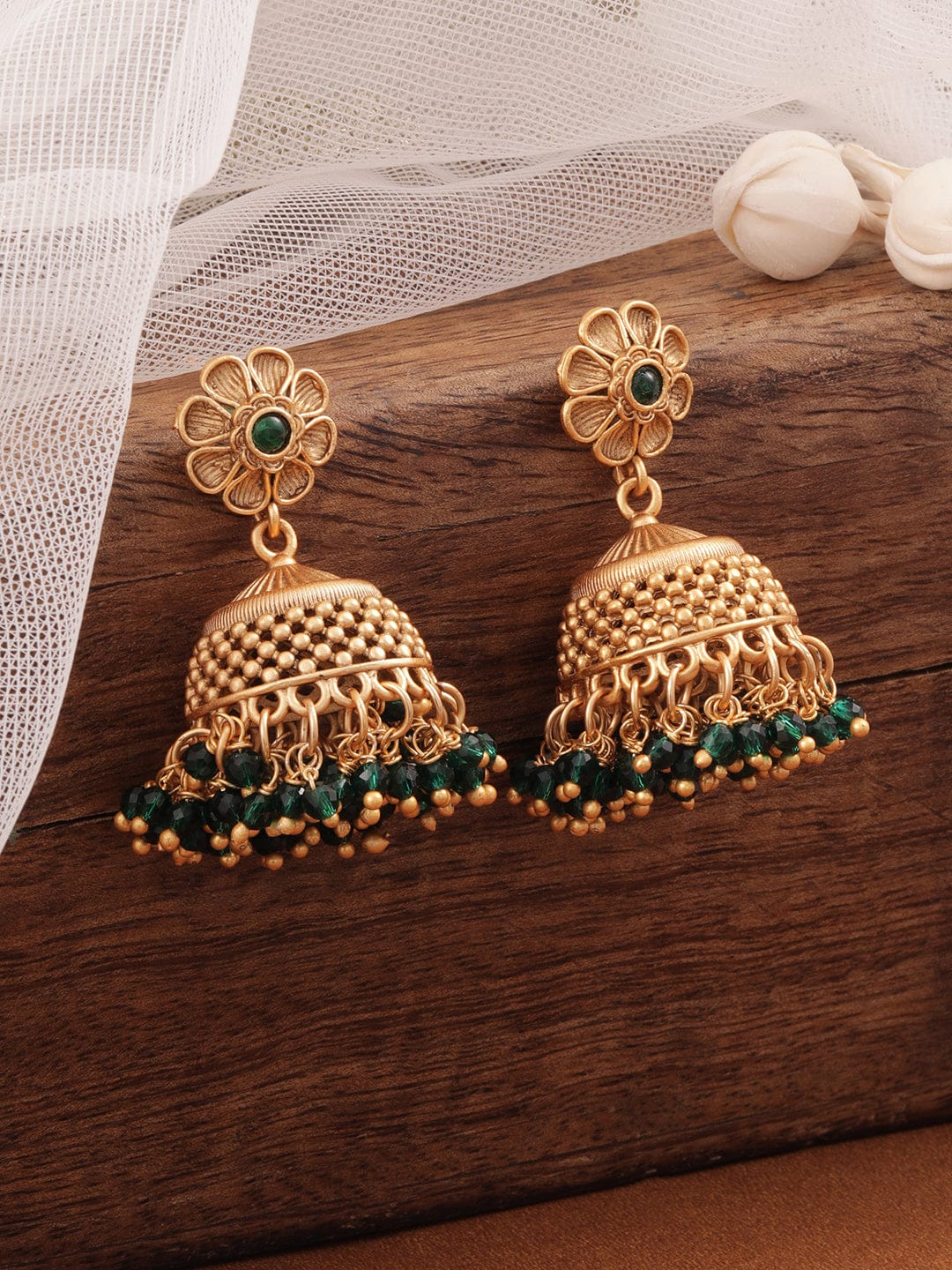 Regal Aura Green Jhumka Gold