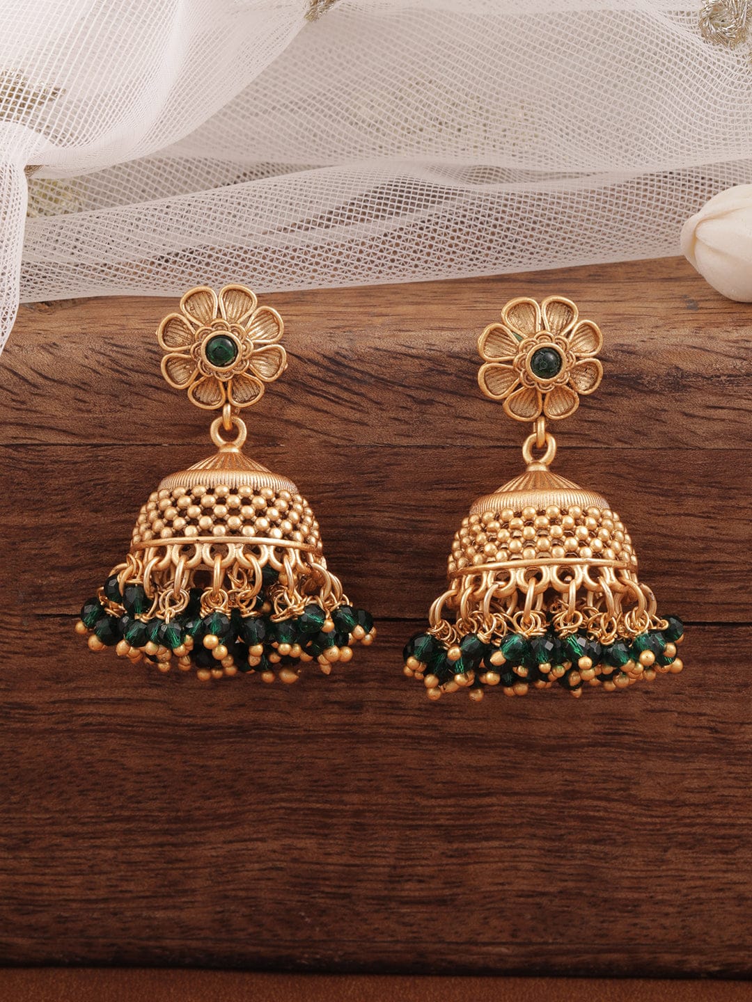 Regal Aura Green Jhumka Gold