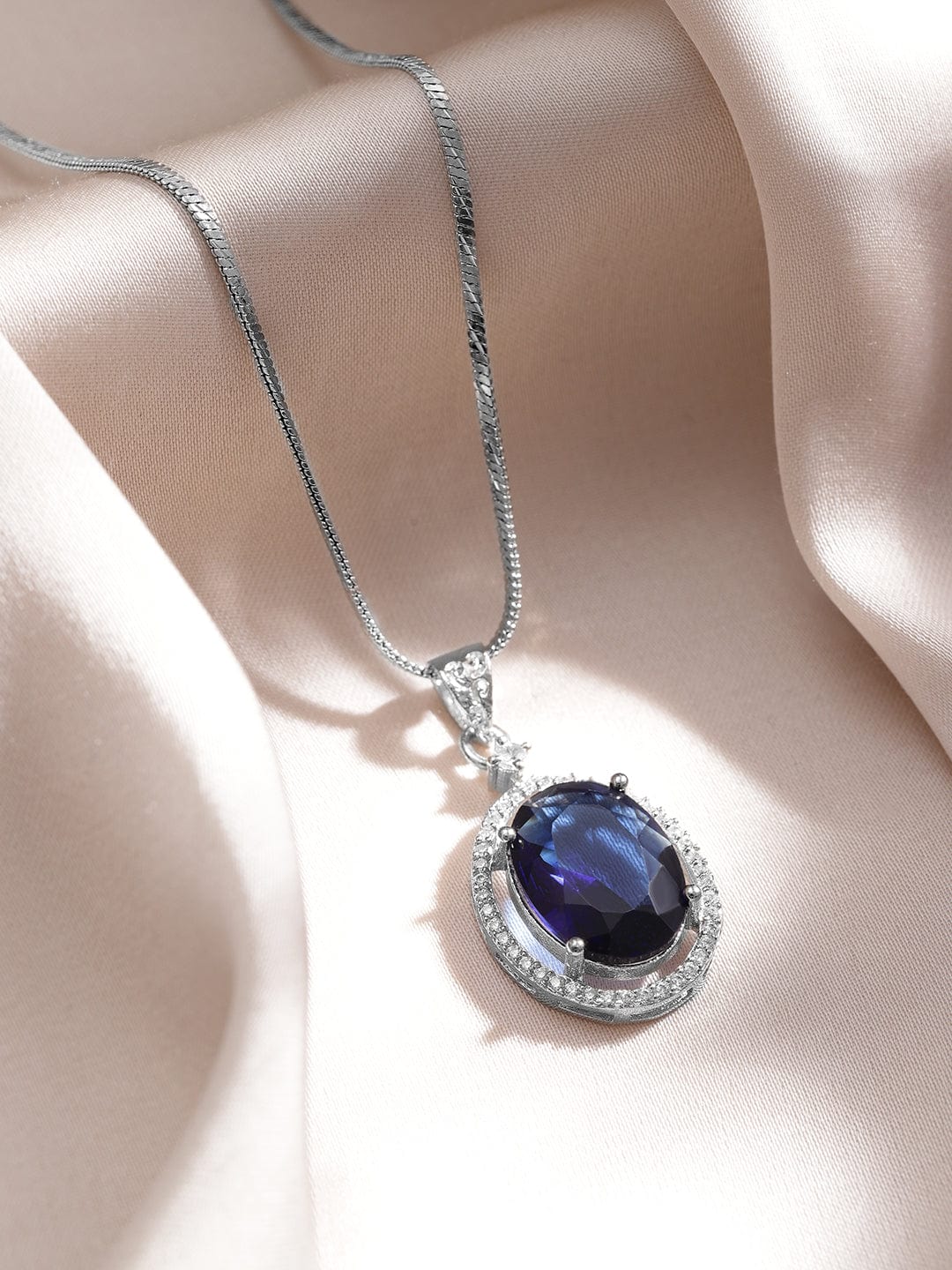 American Diamond Zirconia Blue Necklace Set Blue