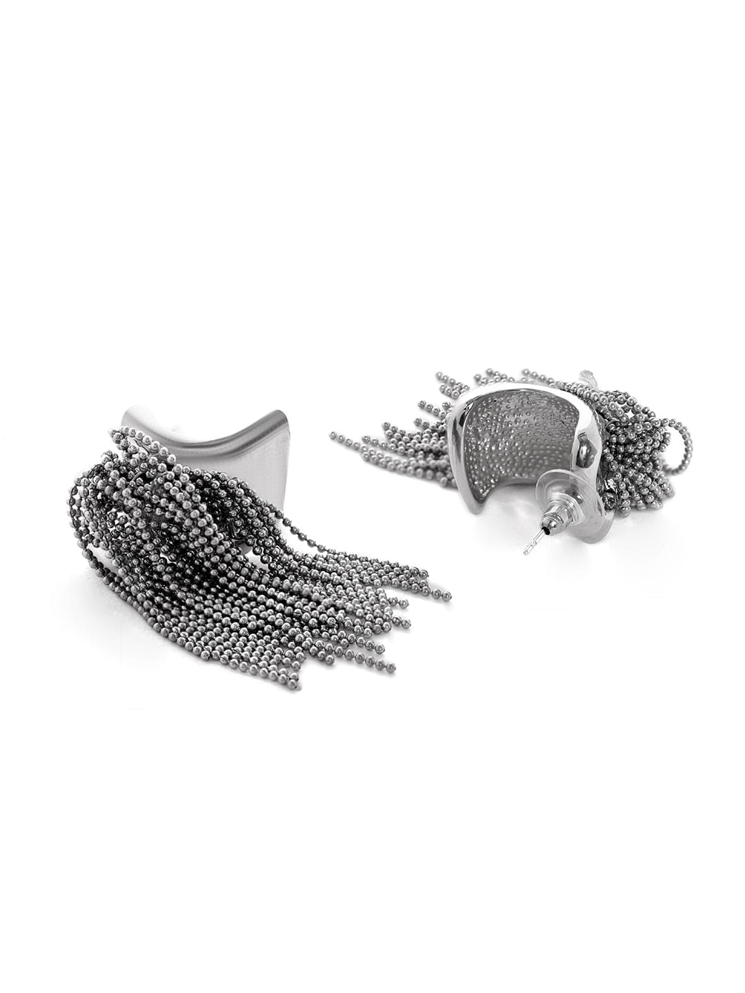 Multi-Strand Beaded Tassel Dangler Earrings Silver