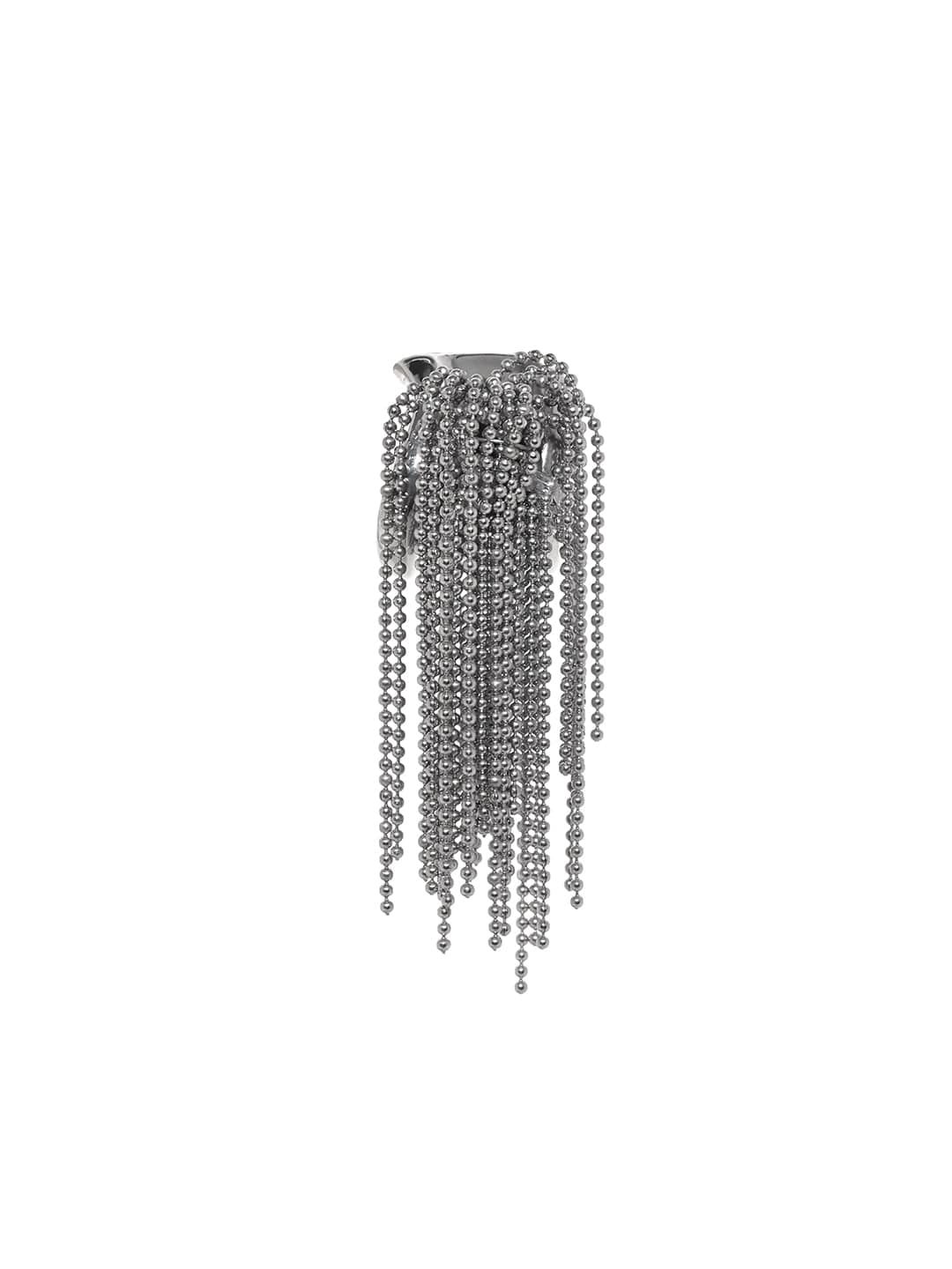 Multi-Strand Beaded Tassel Dangler Earrings Silver