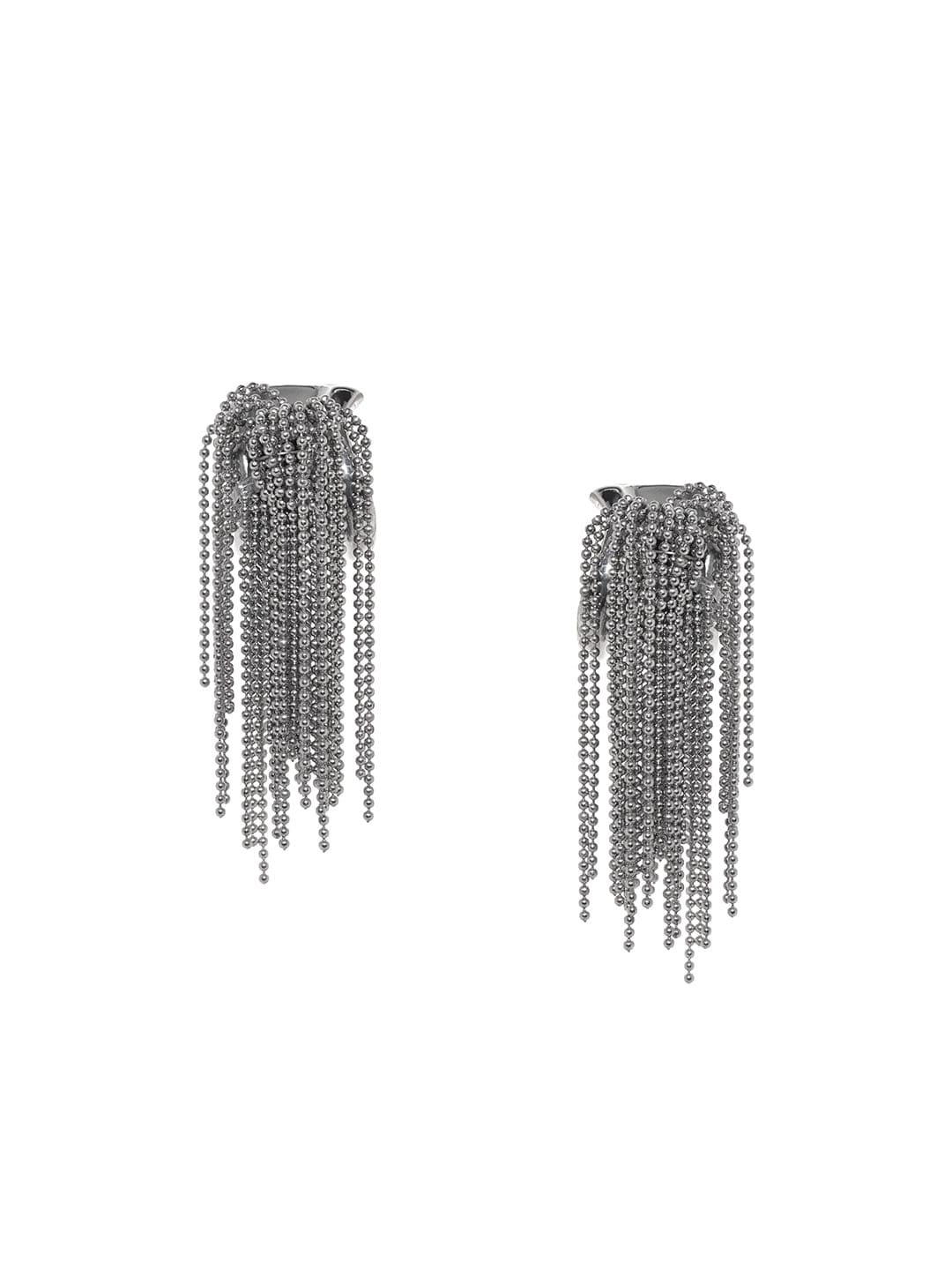 Multi-Strand Beaded Tassel Dangler Earrings Silver