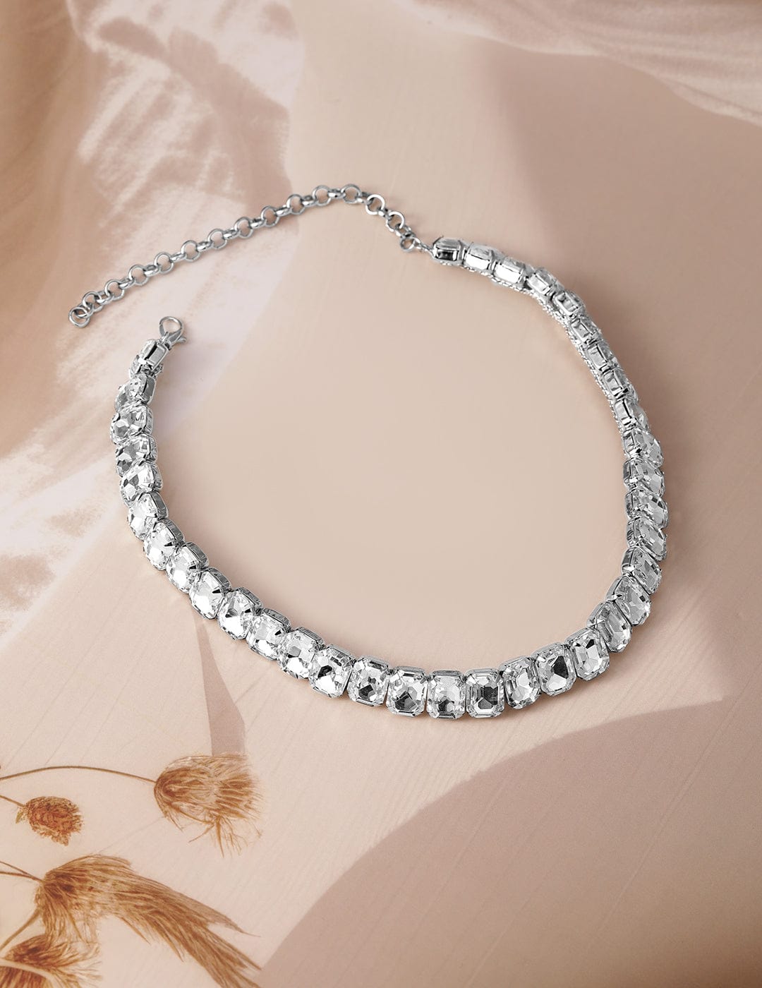 Opulent Crystal Studded Choker Necklace Silver