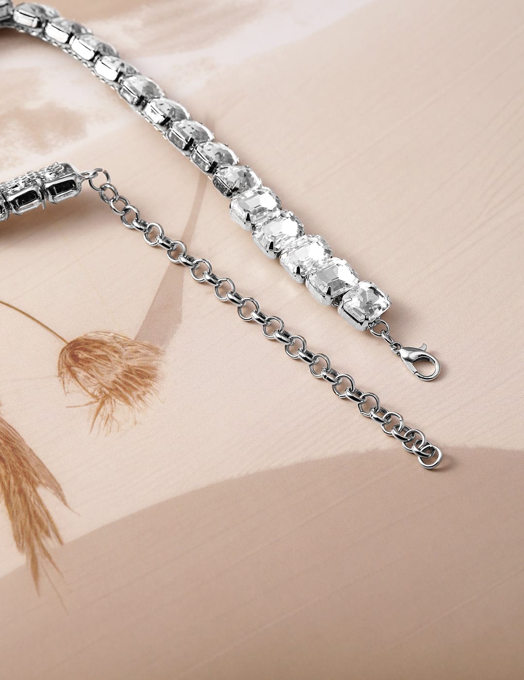 Opulent Crystal Studded Choker Necklace Silver