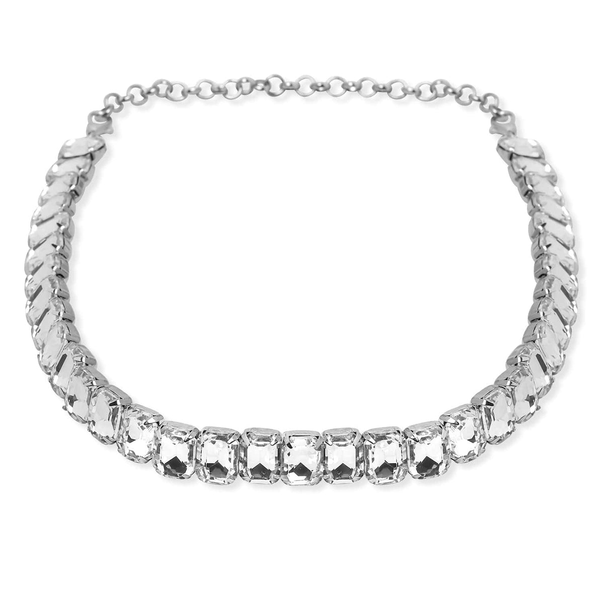 Opulent Crystal Studded Choker Necklace Silver