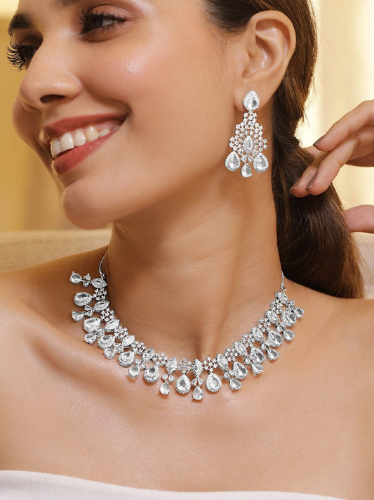 American Diamond Zirconia Teardrop Necklace Set Green
