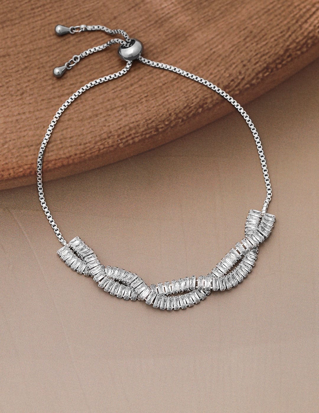 Twisted Baguette American Diamond Zirconia Bracelet Silver