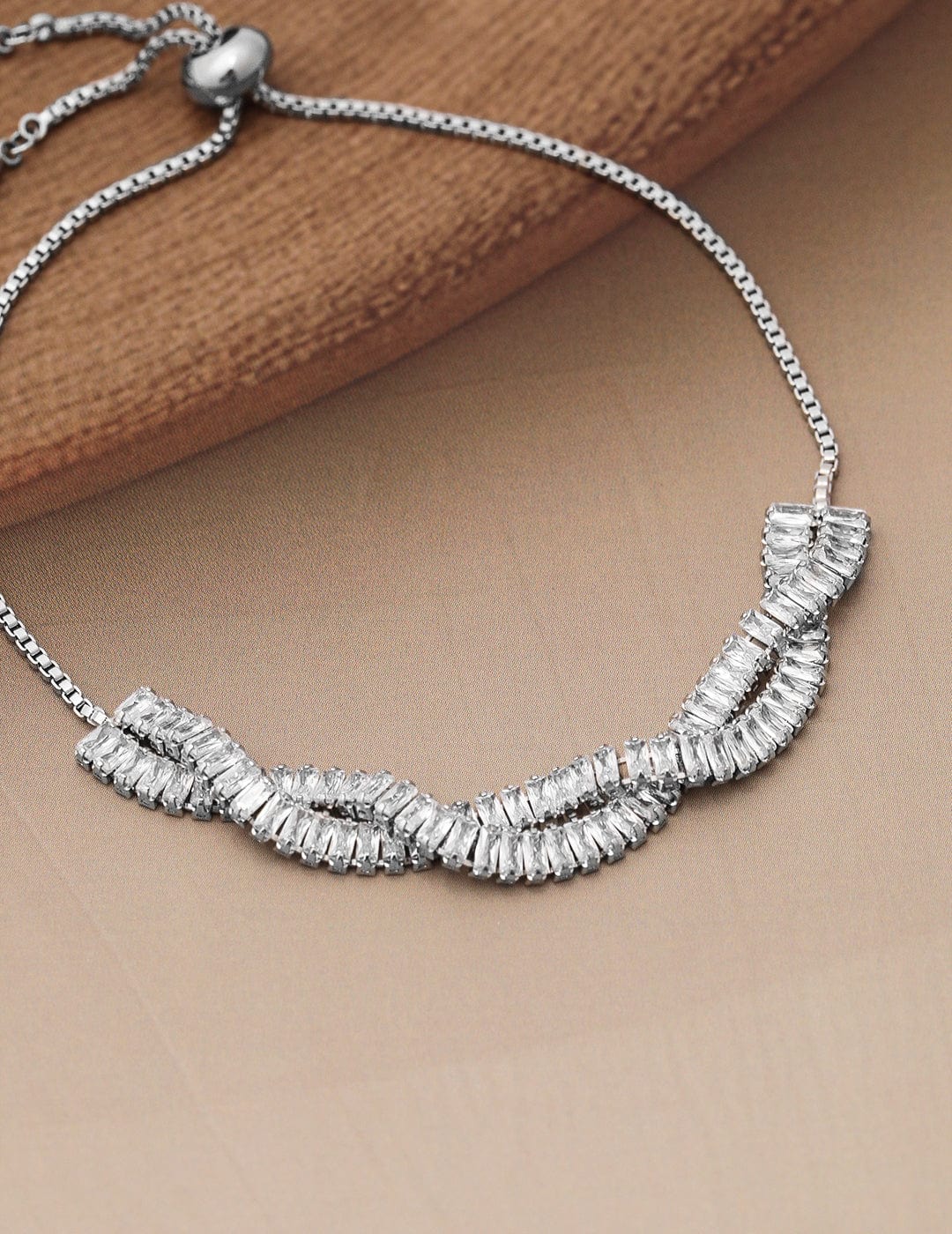Twisted Baguette American Diamond Zirconia Bracelet Silver