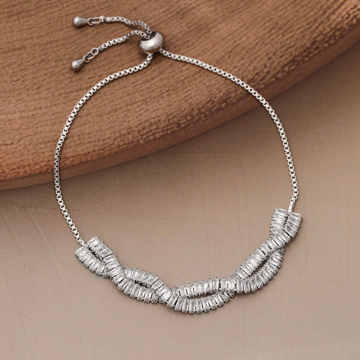 Twisted Baguette American Diamond Zirconia Bracelet Silver