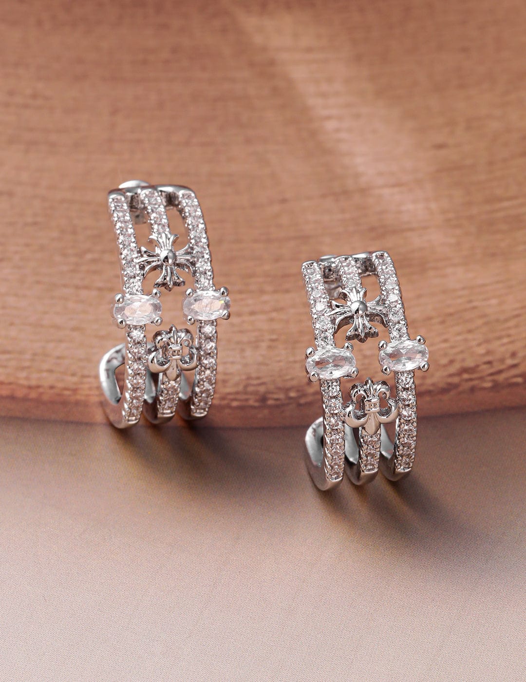 Soft Silver Shine American Diamond Zirconia Hoops Silver