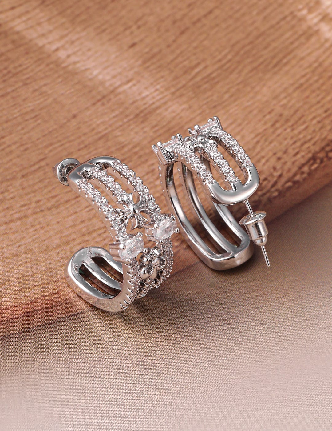 Soft Silver Shine American Diamond Zirconia Hoops Silver