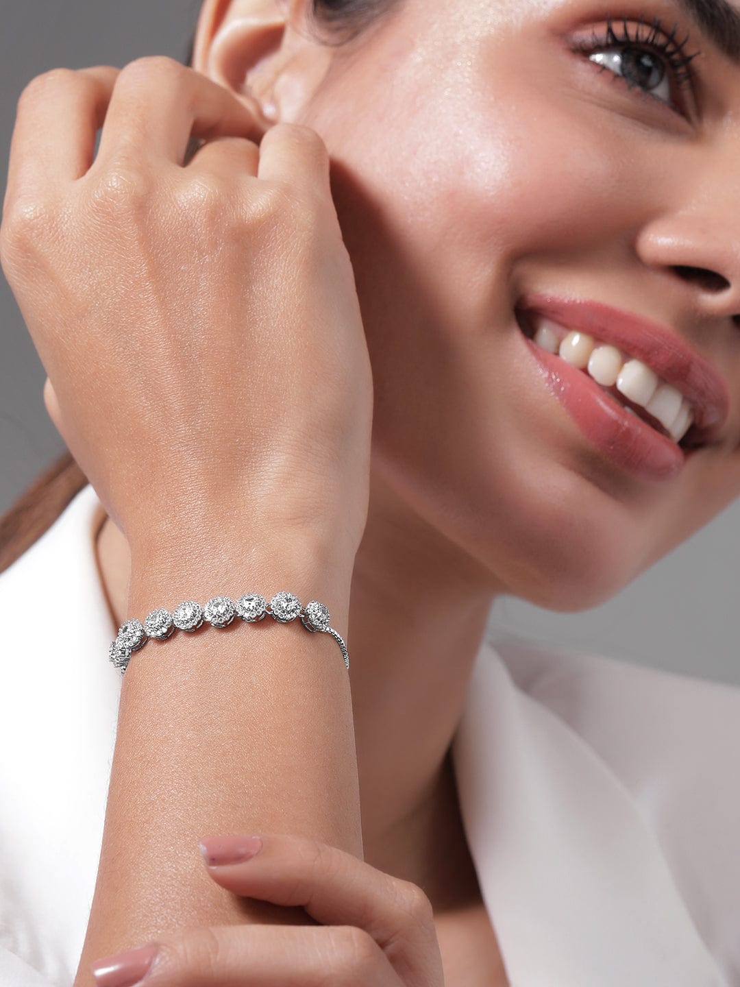 Evergreen Elegance American Diamond Zirconia Bracelet Silver