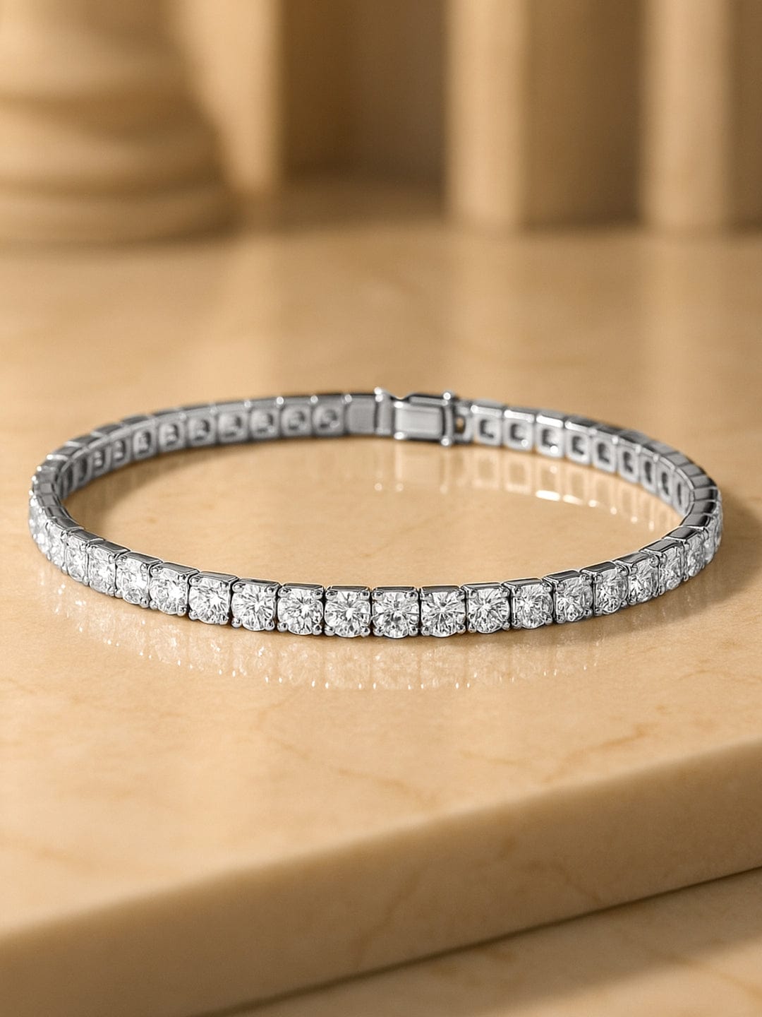 Rubans Rhodium Plated Cubic Zirconia Studded Tennis Bracelet Silver