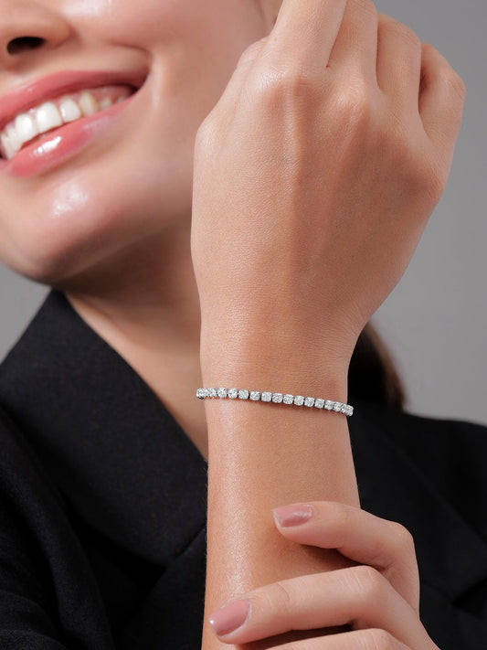 Rubans Rhodium Plated Cubic Zirconia Studded Tennis Bracelet Silver