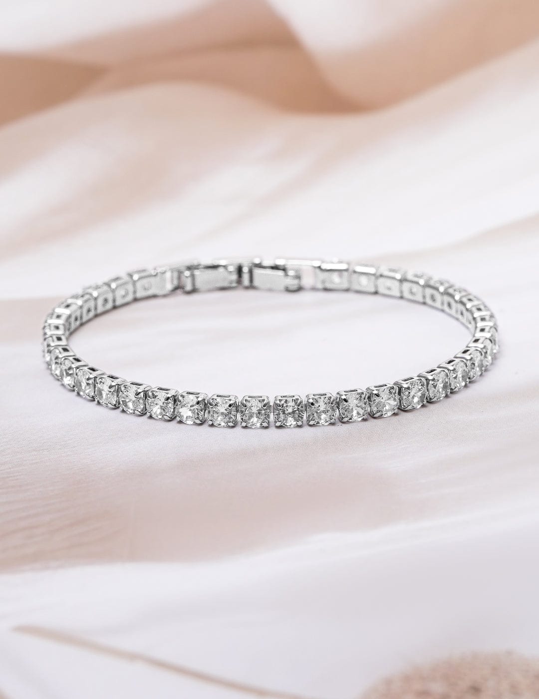 Rubans Rhodium Plated Cubic Zirconia Studded Tennis Bracelet Silver