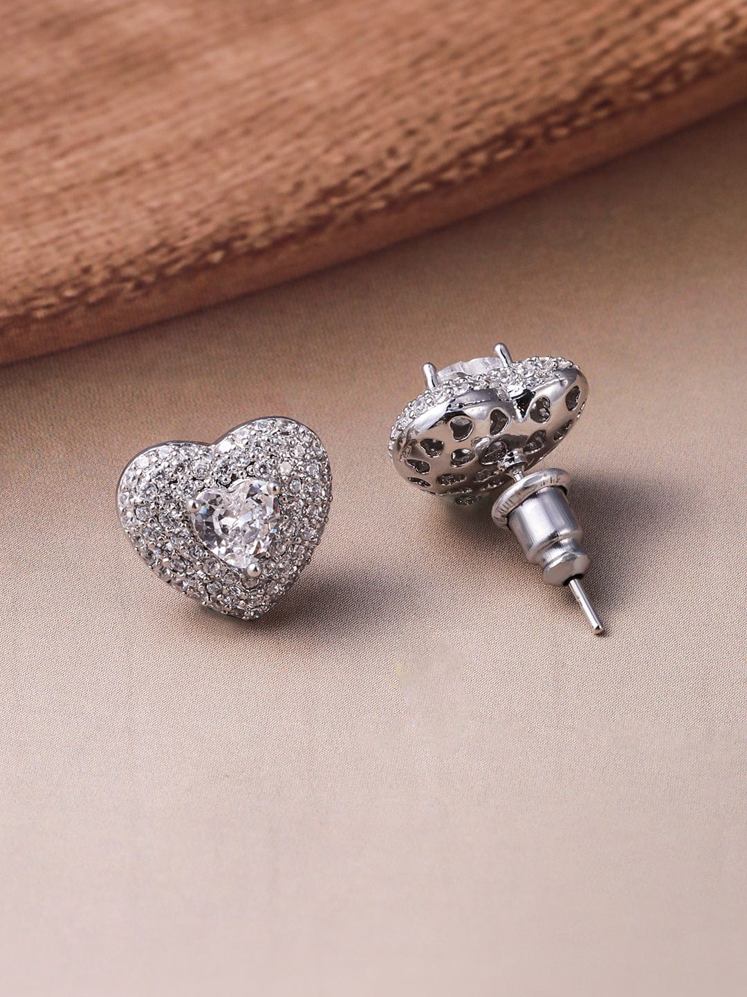 American Diamond Zirconia Heart Shape Pendant Set Silver
