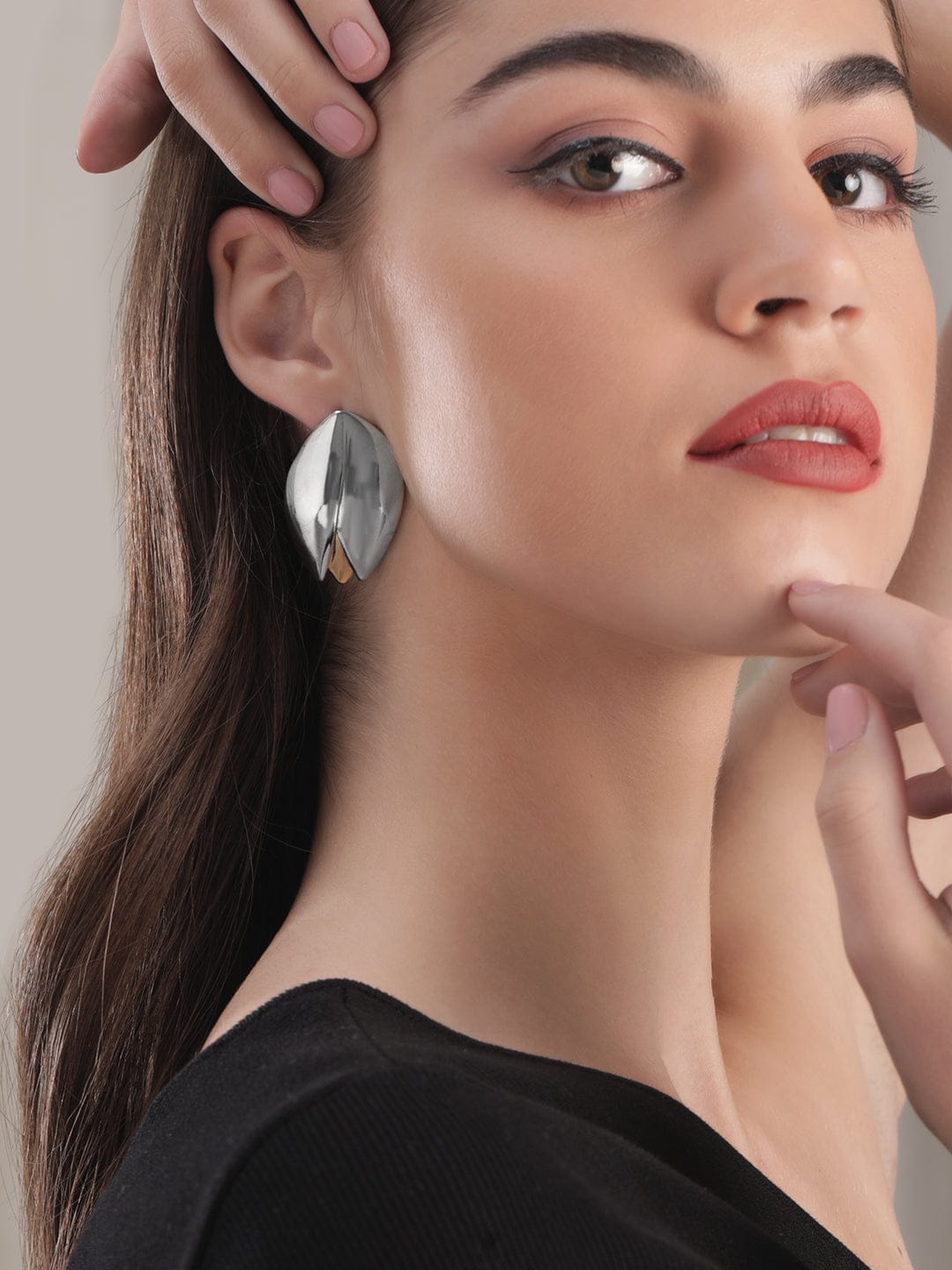 Gold Toned Shell Motif Stud Earrings Silver