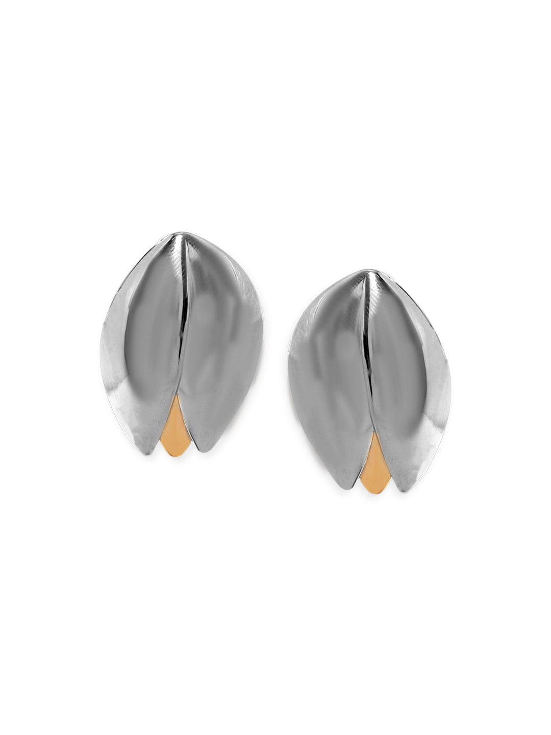 Gold Toned Shell Motif Stud Earrings Silver