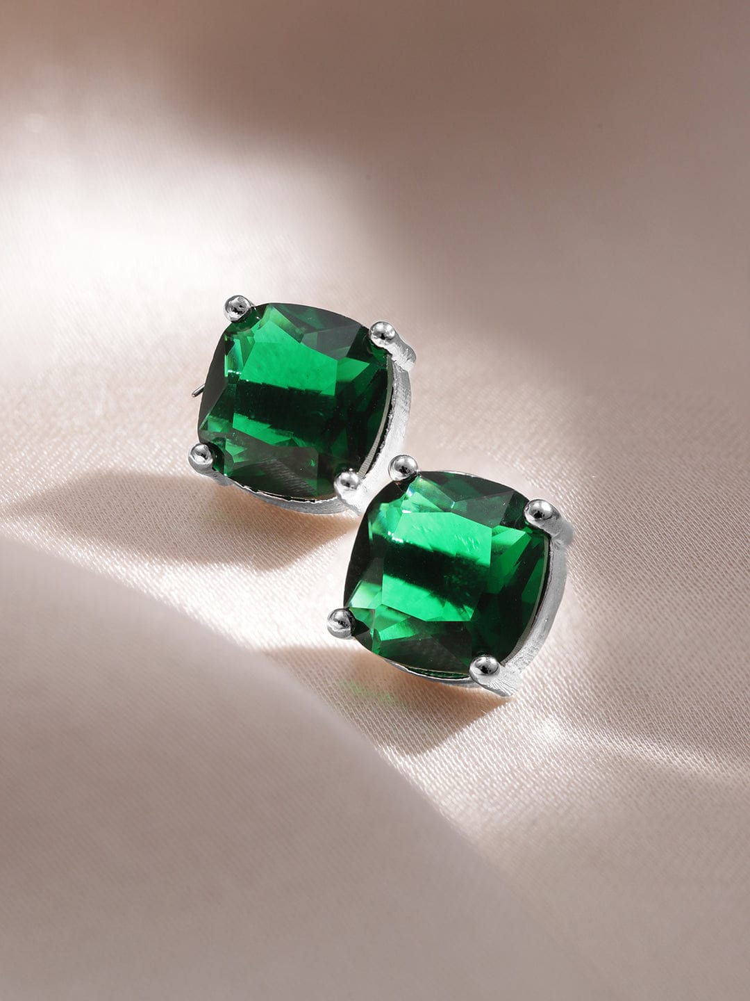 American Diamond Zirconia Emerald Studded Pendant Necklace Set Green
