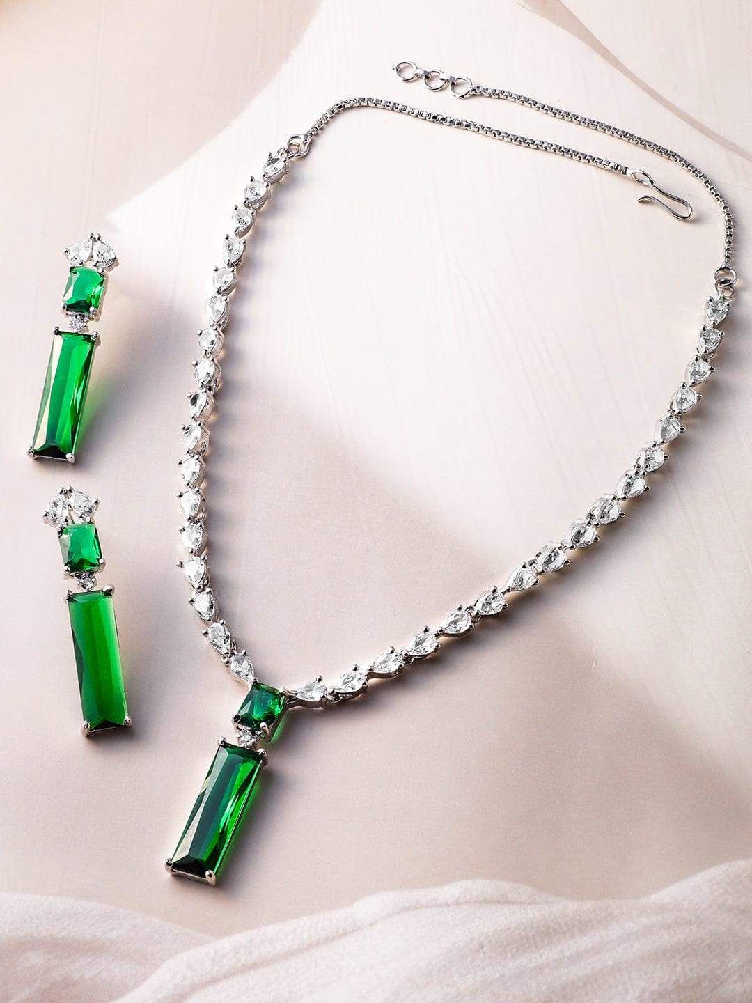 American Diamond Zirconia Sapphire Necklace Set Red