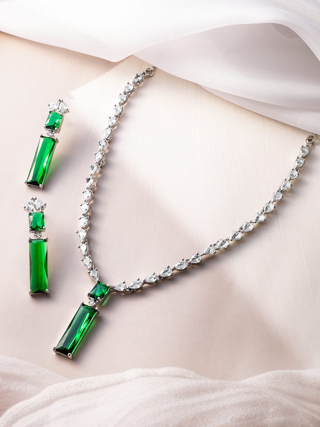 American Diamond Zirconia Sapphire Necklace Set Blue