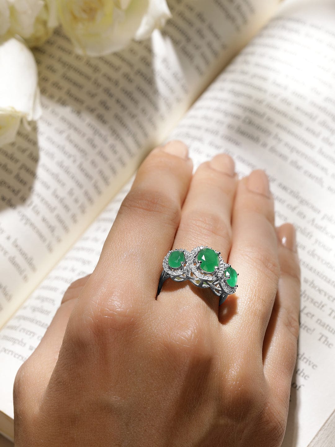 American Diamond Zirconia Emerald Ring Silver