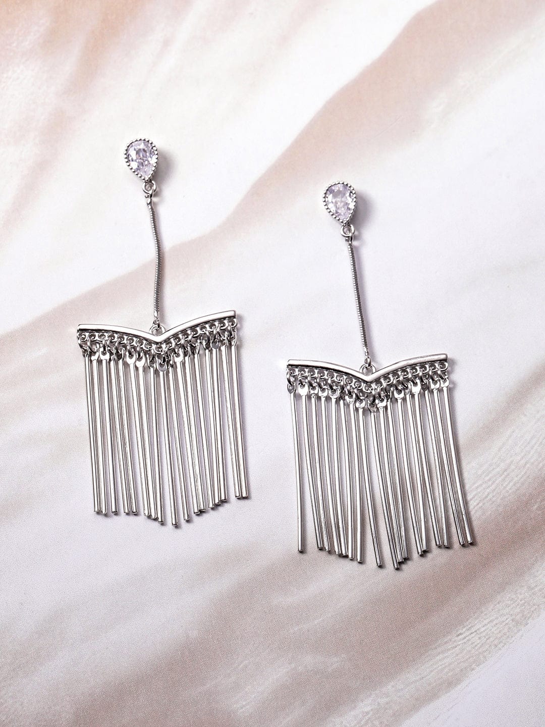 Silver Fringe Tassel Dangler Earrings Silver