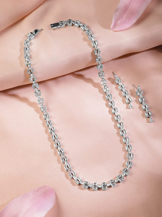 【Rubans】 Rhodium Plated Linked Necklace Set｜ロジウムメッキ リンクデザイン ネックレスセット