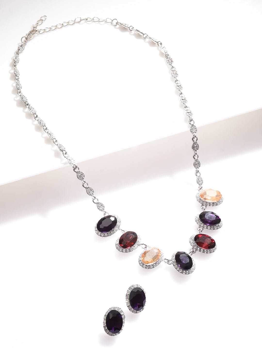 Multicolour Oval Crystal Necklace Set multicolor